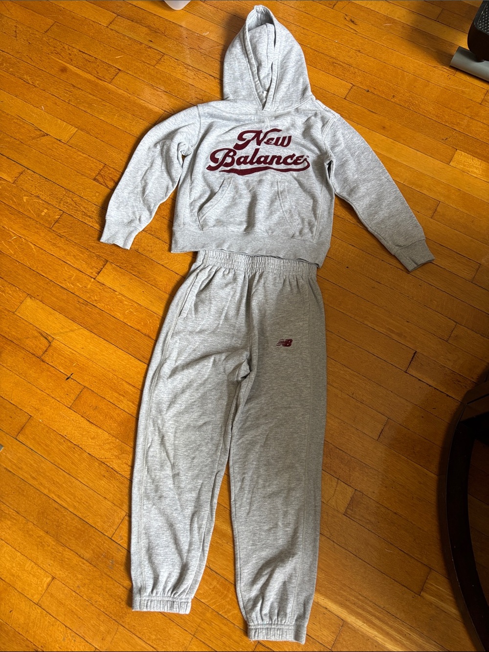New Balance Kids' Gray Sweatpants with Maroon Logo